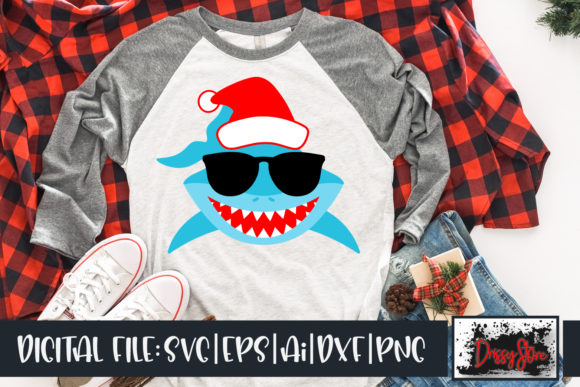 Christmas Shark with Sunglasses Graphics & Illustrations