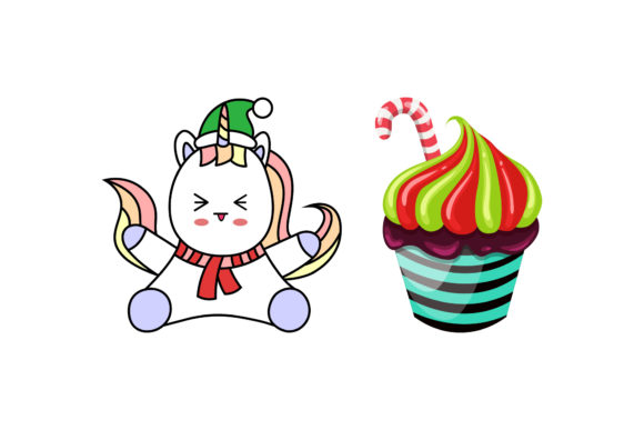 Christmas Unicorn Cupcake Graphics: Festive Illustrations