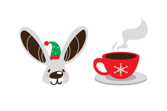 Christmas Vector Rabbit Coffee Graphics & Illustrations