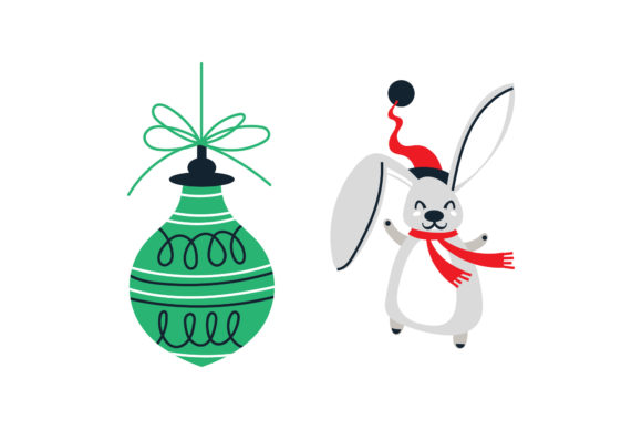 Christmas Vector Rabbit Ornament Graphics & Illustrations