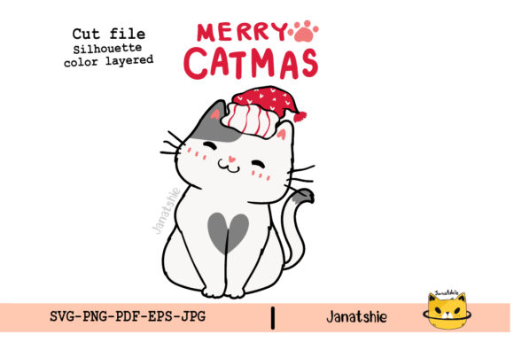 Cute Merry Christmas Cat Clipart SVG: Graphics & Illustrations
