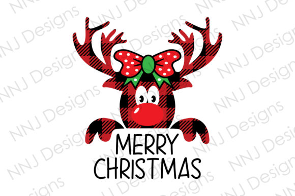 Merry Christmas Buffalo Plaid Reindeer 2 Graphics & Illustrations