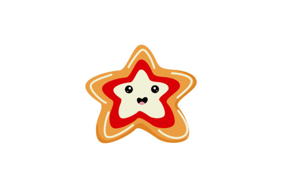 Red White Christmas Star Cookie Kawaii Graphics & Illustrations